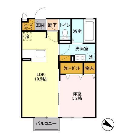 グリシーヌ(1LDK/2階)の間取り写真