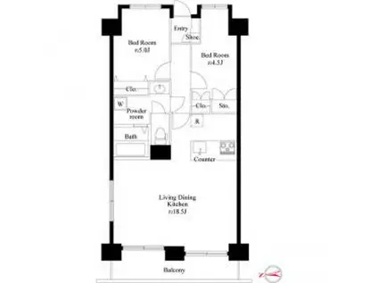クレセントコートおおたかの森(2LDK/2階)の間取り写真