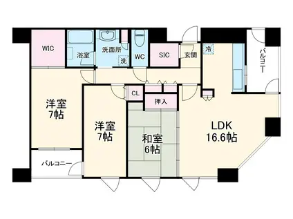 サンマークスだいにちルナタワーレジデンス(3LDK/37階)の間取り写真