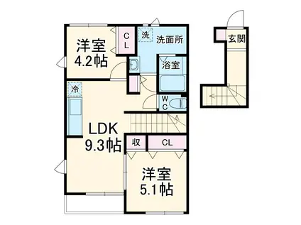 プランドール綱島東(2LDK/2階)の間取り写真