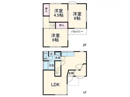 東葉高速鉄道 八千代中央駅 徒歩23分 2階建 築53年(3LDK)の間取り写真