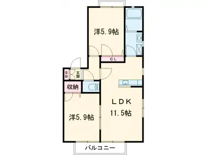 グランシードのぐち(2LDK/1階)の間取り写真