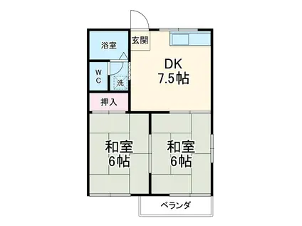 ホワイトタウン(2DK/2階)の間取り写真