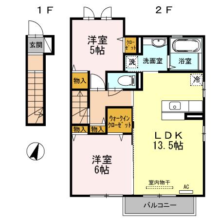 ソレイユI(2LDK/1階)の間取り写真