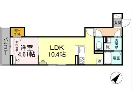 D-ROOM新宿4丁目(1LDK/2階)の間取り写真