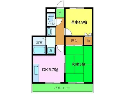 仲谷ハイツA(2DK/1階)の間取り写真