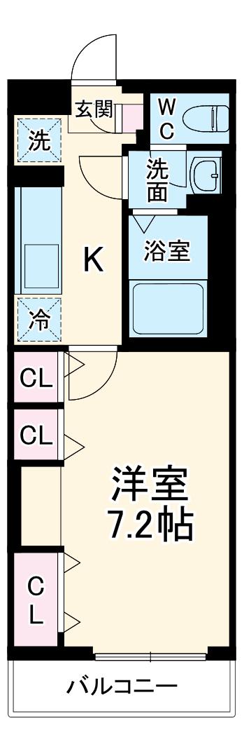 ヴィラ三ツ境(1K/2階)の間取り写真
