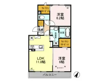 ロイジェントパークスレイクタウン 2 L(2LDK/2階)の間取り写真