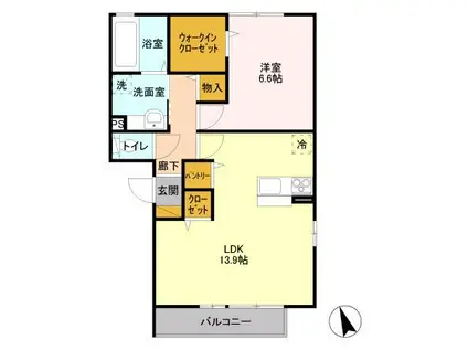 ベルアジュールⅡ A棟(1LDK/2階)の間取り写真