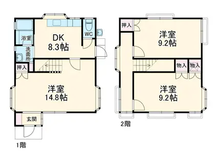 東海道本線 御厨駅(静岡) 徒歩26分 2階建 築45年(3DK)の間取り写真