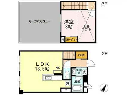 TRINITY(1LDK/2階)の間取り写真
