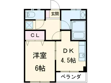 ユタカマンション(1DK/6階)の間取り写真