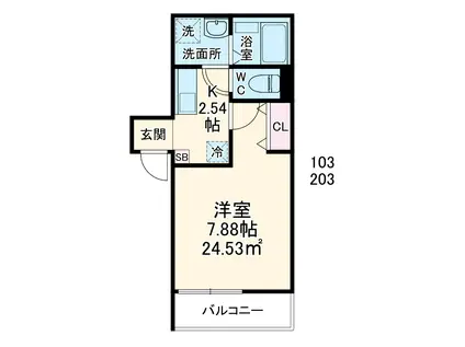 GRADUS検見川町(1K/2階)の間取り写真