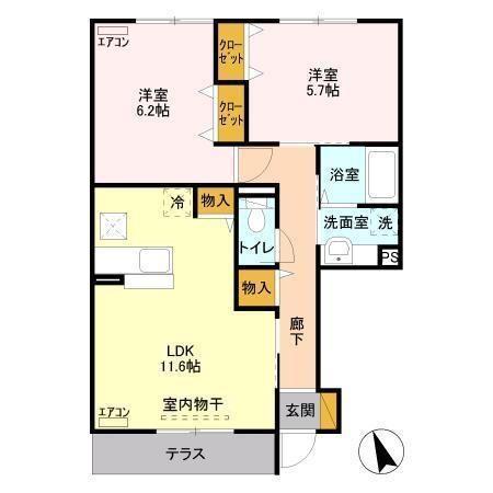 ボナール酒井根 1号棟(2LDK/1階)の間取り写真