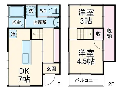 新京成電鉄 松戸新田駅 徒歩10分 2階建 築57年(2DK)の間取り写真