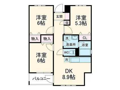 シダークレストあざみ野B棟(3DK/2階)の間取り写真