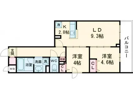 プライムガーデン若木(2LDK/3階)の間取り写真