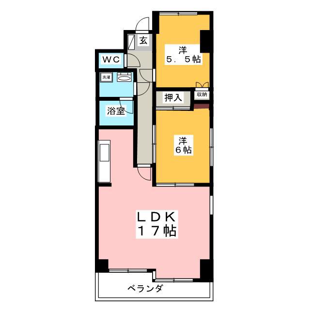 東北本線 宇都宮駅 徒歩5分 8階建 築36年(2LDK/3階)の間取り写真