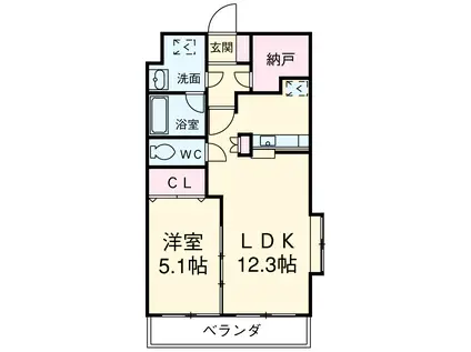 パルテール足柄Ⅱ(1LDK/2階)の間取り写真