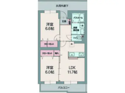 アロッジオ トガリーゼ(2LDK/1階)の間取り写真
