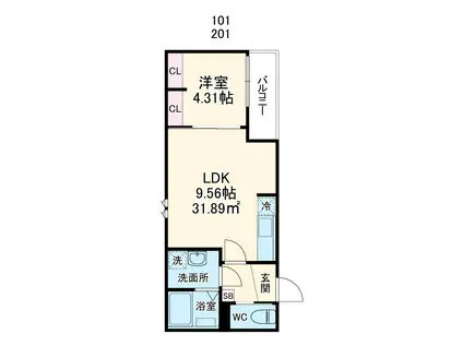 千葉市中央区祐光1丁目アパート(1LDK/2階)の間取り写真