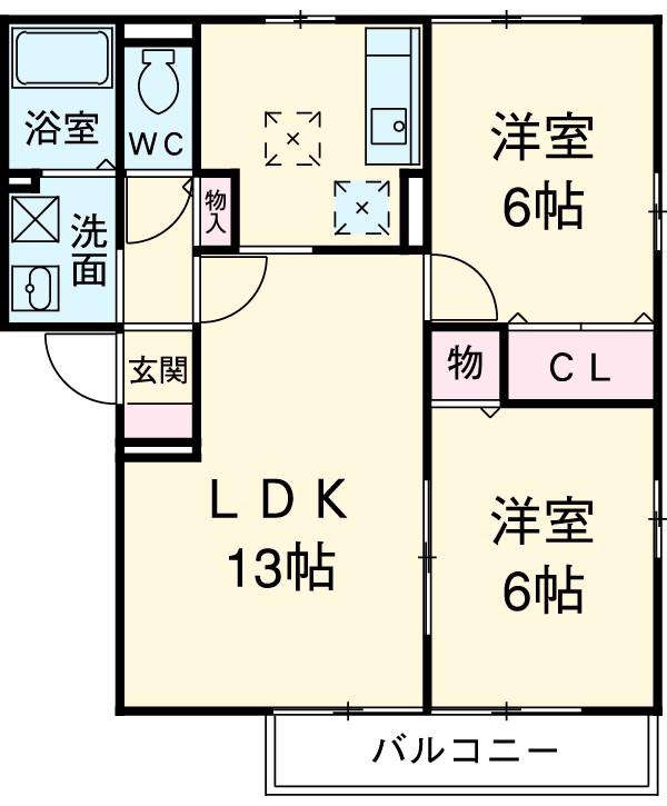 ボナールIV(2LDK/1階)の間取り写真