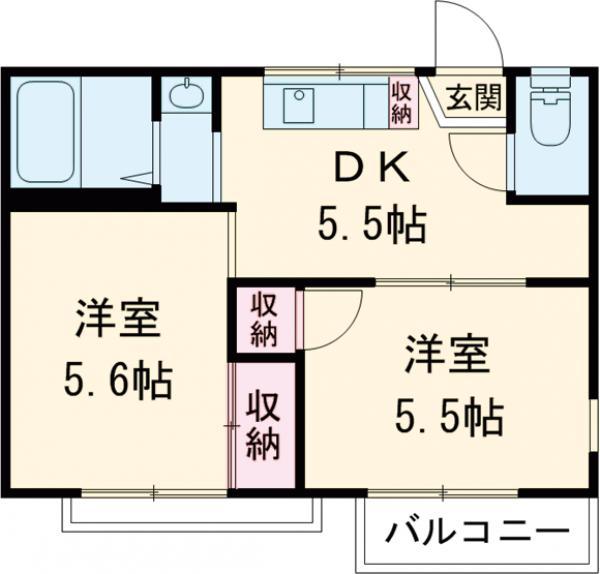 ビューテラス藤(2DK/2階)の間取り写真