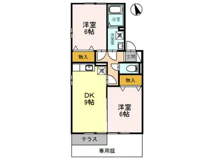 オークスハイムつきぢ(2LDK/1階)の間取り写真