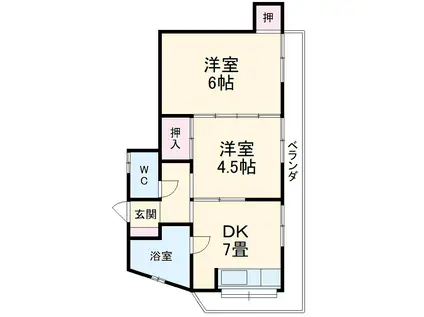 山田アパート(2DK/2階)の間取り写真