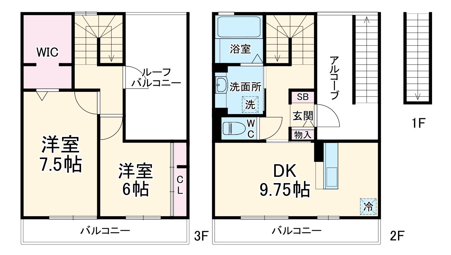 アトリオみなみだいら2(2DK/2階)の間取り写真