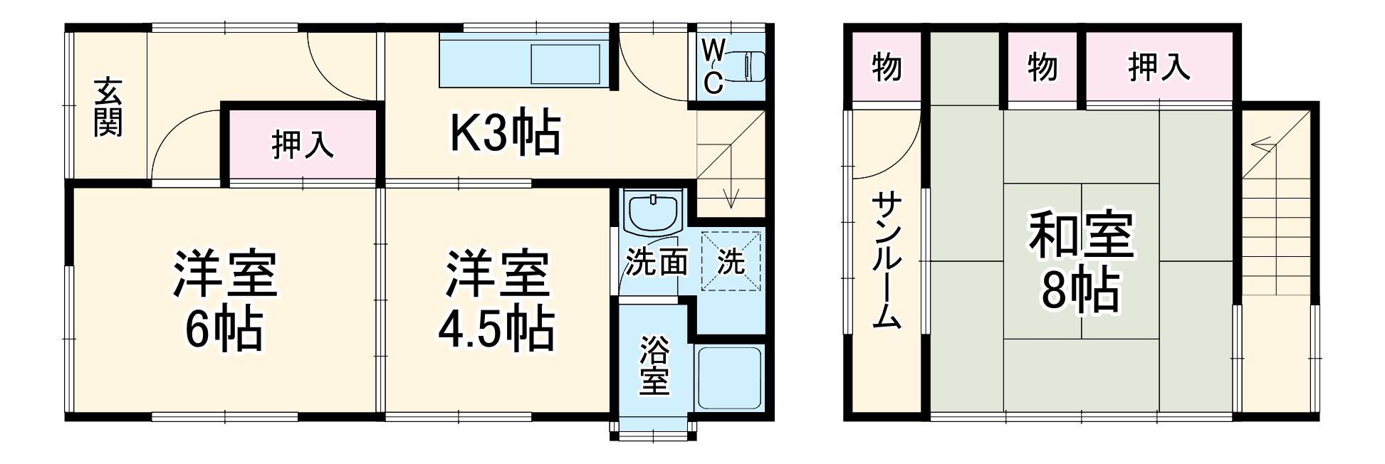 総武本線 銚子駅 徒歩19分 2階建 築57年(3DK)の間取り写真