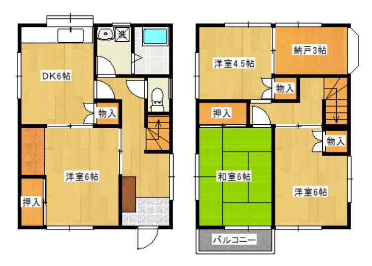 京浜東北・根岸線 港南台駅 徒歩44分 2階建 築46年(4SDK)の間取り写真