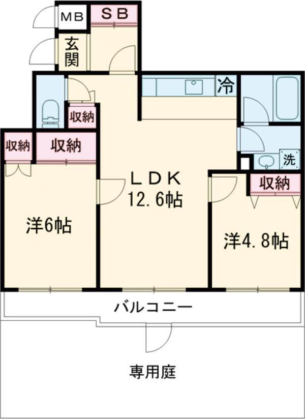 ハイホーム御殿山(2LDK/1階)の間取り写真