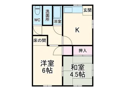 愛知環状鉄道 六名駅 徒歩23分 1階建 築52年(2DK)の間取り写真