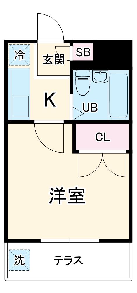シャインハイム草加新田Ⅱ(1K/1階)の間取り写真