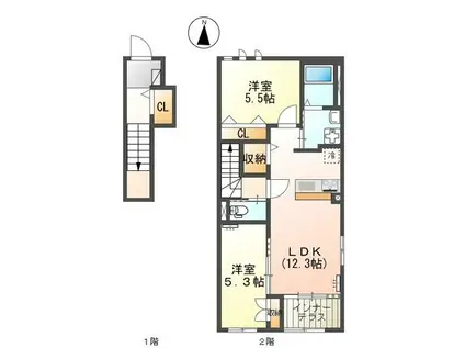 グランディア弐番館(2LDK/2階)の間取り写真