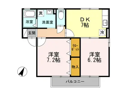 IホームTOWN 四番館(2DK/2階)の間取り写真