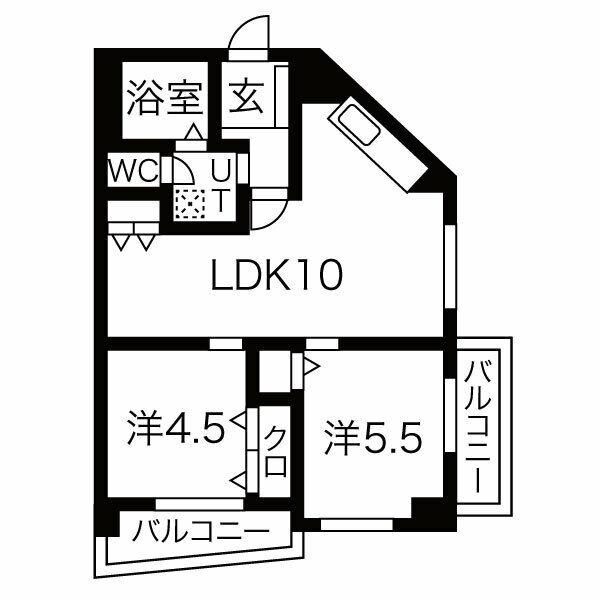 グリーンハイツ東三国(2LDK/9階)の間取り写真