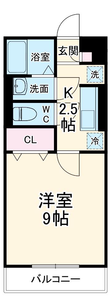 グランドソレーユBABAⅢ(1K/2階)の間取り写真