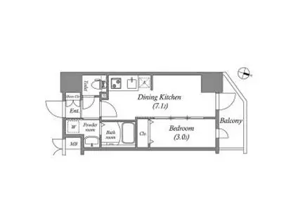 アドバンス大阪フルーヴ(1DK/14階)の間取り写真