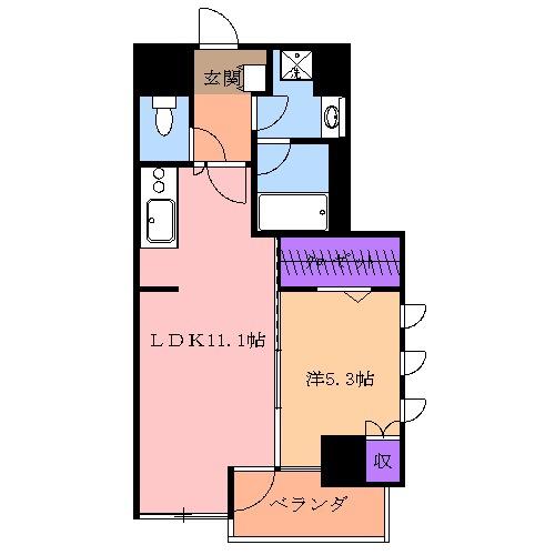 ビュー雷神Ⅲ(1LDK/9階)の間取り写真