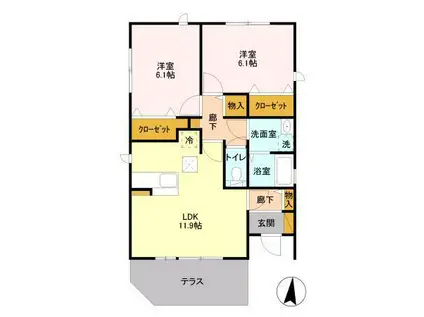 東武鉄道野田線 川間駅 徒歩7分 1階建 築13年(2LDK)の間取り写真