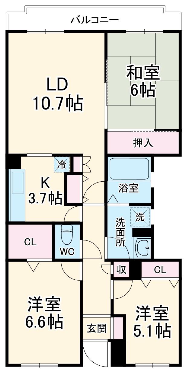 ビューパレー船橋三番街(3LDK/4階)の間取り写真