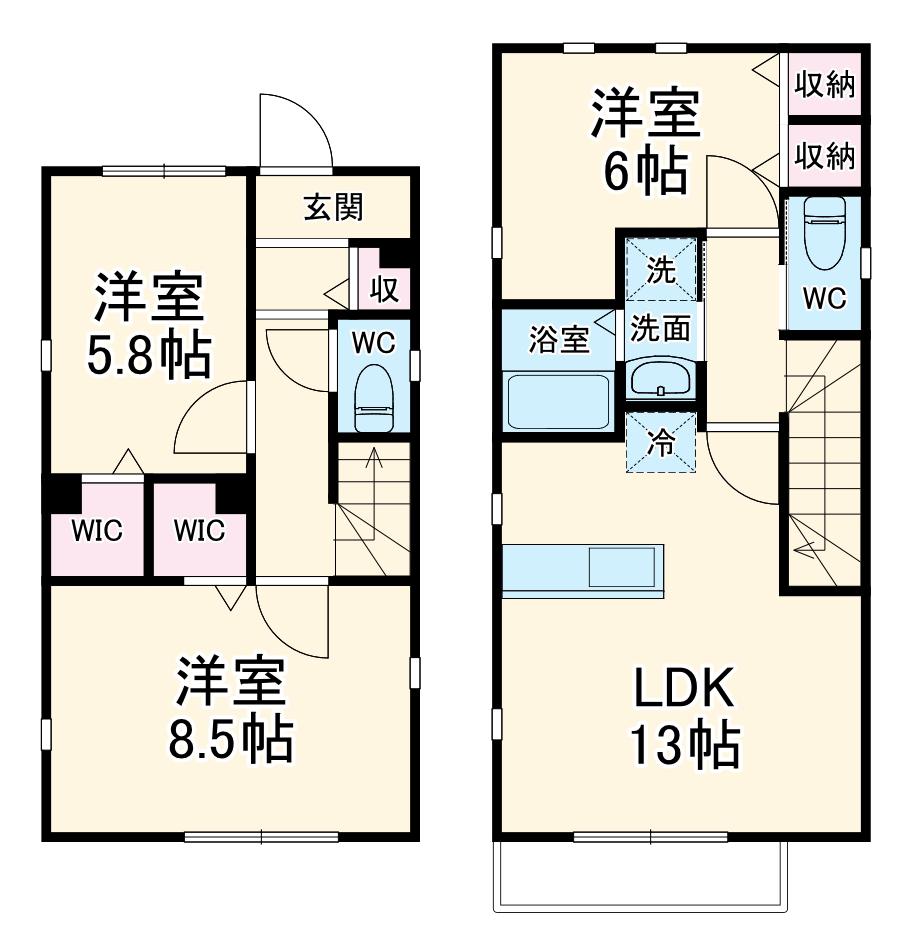 愛知高速東部丘陵線 はなみずき通駅 徒歩14分 2階建 築13年(3LDK)の間取り写真