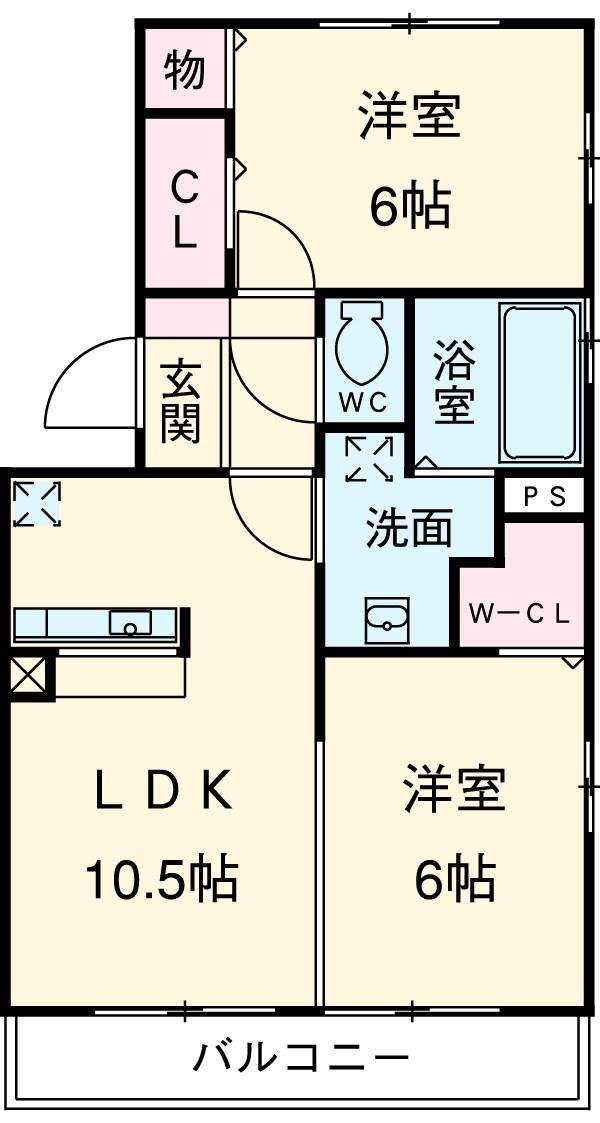 フェリーチェ A・B(2LDK/2階)の間取り写真