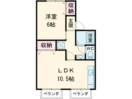 セジュールヒロ・カメヤB棟(1LDK/2階)の間取り写真