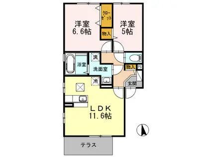 WIT小田原(2LDK/1階)の間取り写真