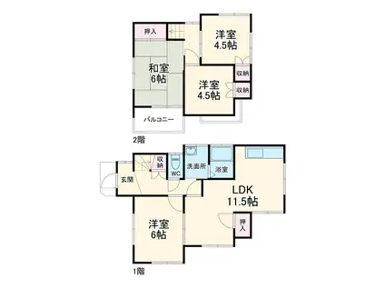高崎線 鴻巣駅 徒歩27分 2階建 築43年(4LDK)の間取り写真