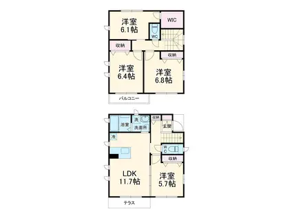 横浜市ブルーライン センター北駅 徒歩22分 2階建 築12年(4LDK)の間取り写真