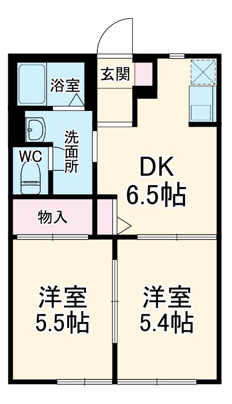 ディアスクレール(2DK/1階)の間取り写真
